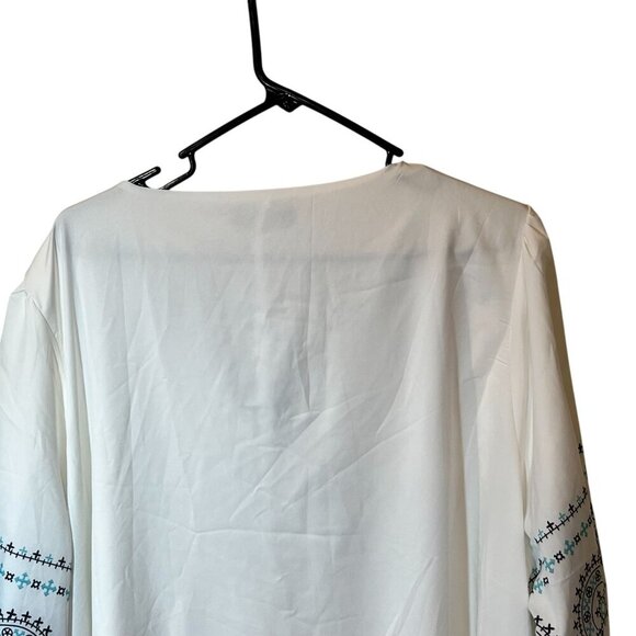 Boho Chic White & Blue Embroidered Midi Dress With Tassels 3/4 Sleeves sz 26 NWT - Picture 7 of 7